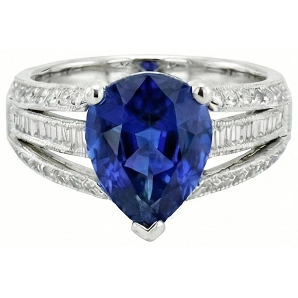 Natural Earth Mined Diamond Engagement Ring Blue Sapphire 3.50 Carats Antique Style