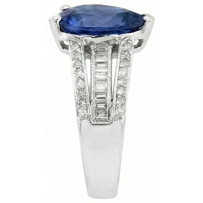 Natural Earth Mined Diamond Engagement Ring Blue Sapphire 3.50 Carats Antique Style