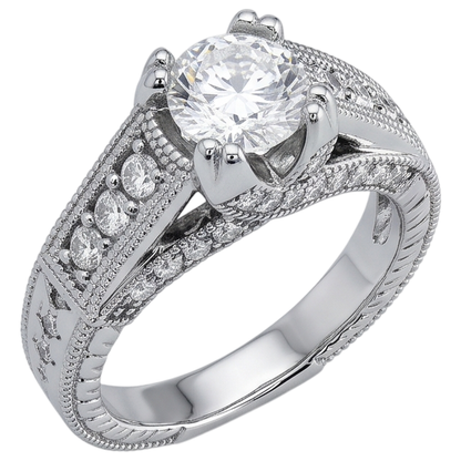 Natural Earth Mined Diamond Engagement Ring Cathedral Setting Antique Style White Gold 14K