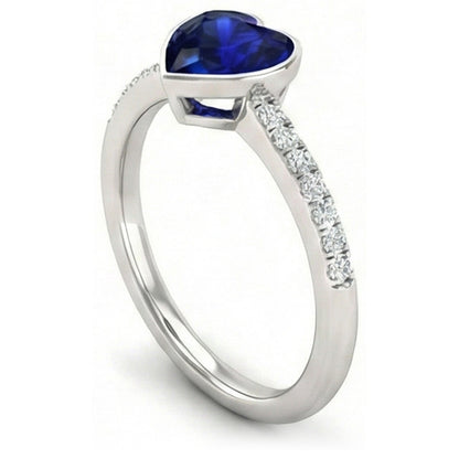 Natural Earth Mined Diamond Engagement Ring Ceylon Blue Sapphire Bezel Set 2.50 Carats