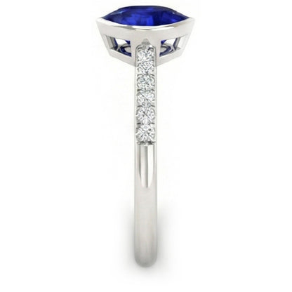 Natural Earth Mined Diamond Engagement Ring Ceylon Blue Sapphire Bezel Set 2.50 Carats