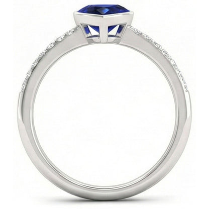 Natural Earth Mined Diamond Engagement Ring Ceylon Blue Sapphire Bezel Set 2.50 Carats