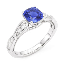 Natural Earth Mined Diamond Engagement Ring Cushion Sapphire 2.50 Carats Vintage Style