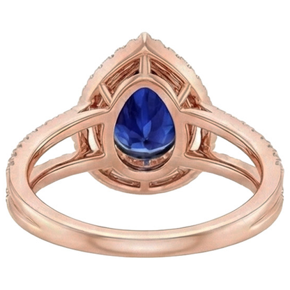Natural Earth Mined Diamond Engagement Ring Double Halo Pear Blue Sapphire 5.75 Carats