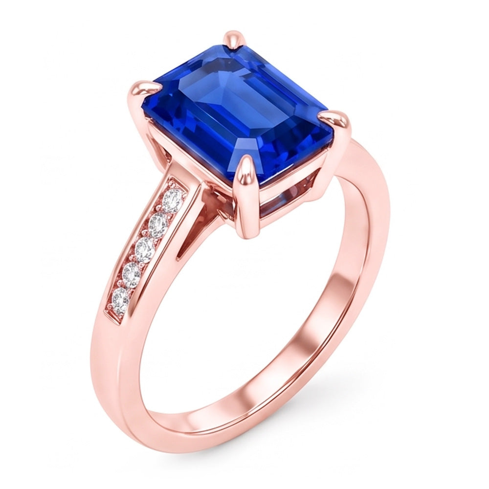 Natural Earth Mined Diamond Engagement Ring Emerald Ceylon Sapphire 2.75 Carats Rose Gold