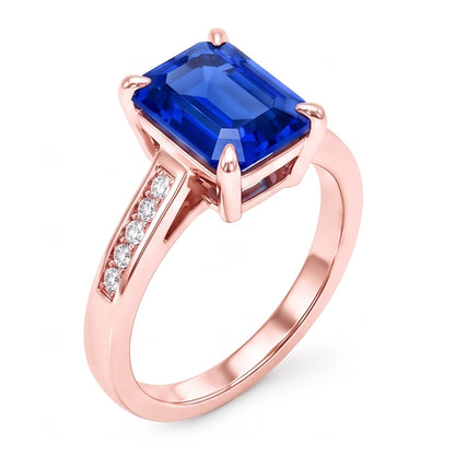 Natural Earth Mined Diamond Engagement Ring Emerald Ceylon Sapphire 2.75 Carats Rose Gold