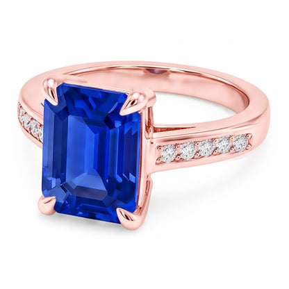 Natural Earth Mined Diamond Engagement Ring Emerald Ceylon Sapphire 2.75 Carats Rose Gold