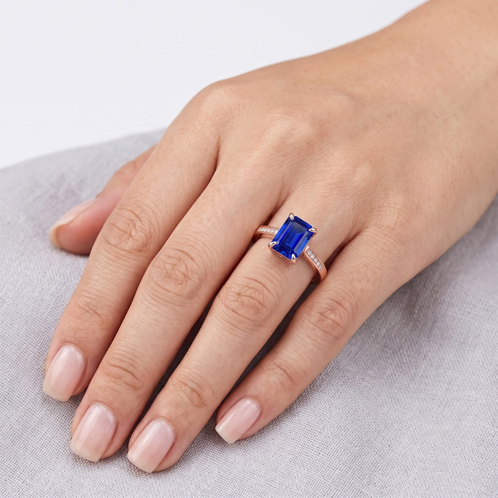 Natural Earth Mined Diamond Engagement Ring Emerald Ceylon Sapphire 2.75 Carats Rose Gold