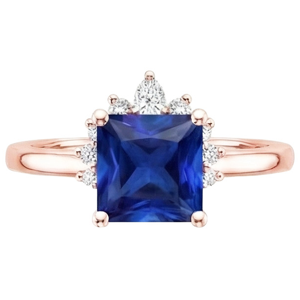 Natural Earth Mined Diamond Engagement Ring Half Halo Princess Blue Sapphire 5.50 Carats