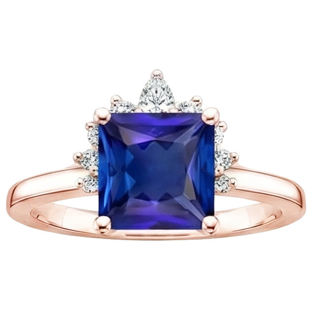 Natural Earth Mined Diamond Engagement Ring Half Halo Princess Blue Sapphire 5.50 Carats