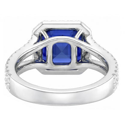 Natural Earth Mined Diamond Engagement Ring Halo Asscher Sapphire Gold Split Shank 4 Carat
