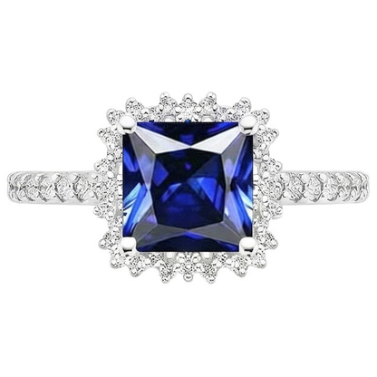 Natural Earth Mined Diamond Engagement Ring Halo Ceylon Sapphire Sunburst Style 6.25 Carat