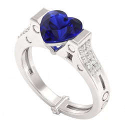 Natural Earth Mined Diamond Engagement Ring Heart Bar Set Blue Sapphire 2.50 Carats