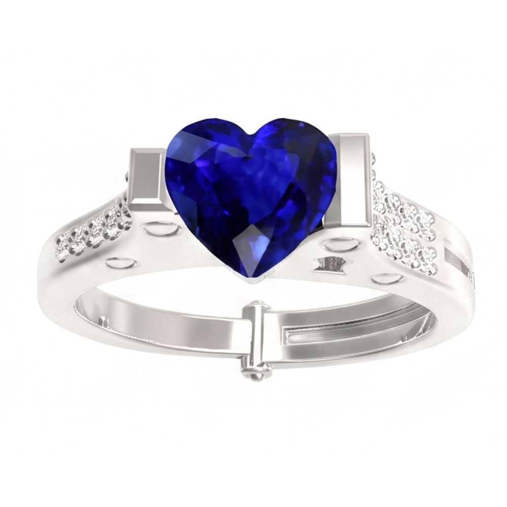 Natural Earth Mined Diamond Engagement Ring Heart Bar Set Blue Sapphire 2.50 Carats