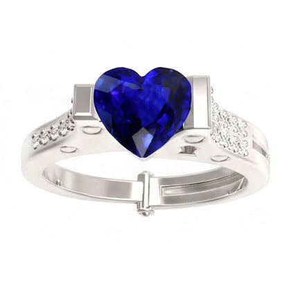 Natural Earth Mined Diamond Engagement Ring Heart Bar Set Blue Sapphire 2.50 Carats