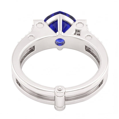 Natural Earth Mined Diamond Engagement Ring Heart Bar Set Blue Sapphire 2.50 Carats