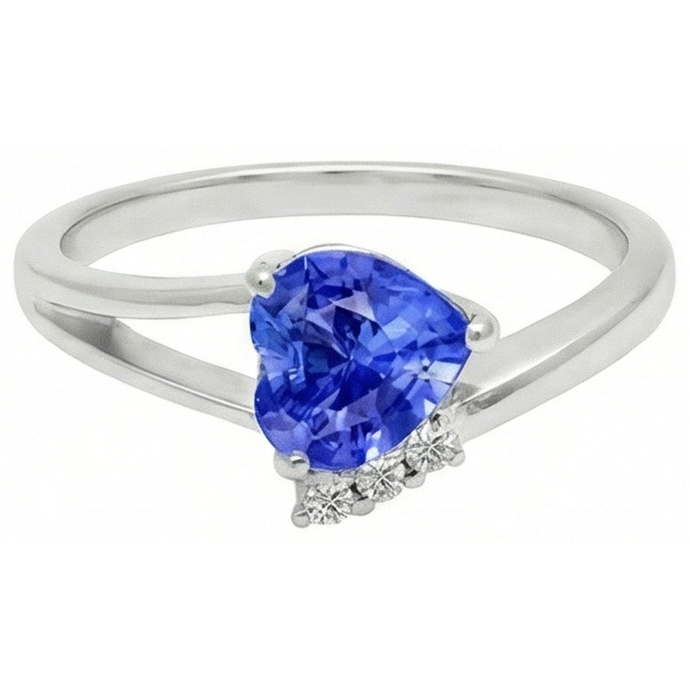 Natural Earth Mined Diamond Engagement Ring Heart Light Blue Sapphire 2.25 Carats