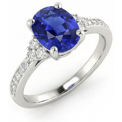 Natural Earth Mined Diamond Engagement Ring Oval Sri Lankan Sapphire 3.50 Carats