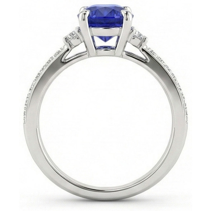 Natural Earth Mined Diamond Engagement Ring Oval Sri Lankan Sapphire 3.50 Carats