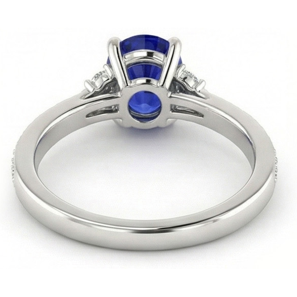 Natural Earth Mined Diamond Engagement Ring Oval Sri Lankan Sapphire 3.50 Carats