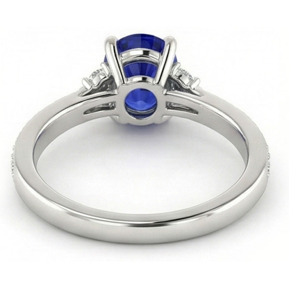 Natural Earth Mined Diamond Engagement Ring Oval Sri Lankan Sapphire 3.50 Carats