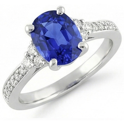 Natural Earth Mined Diamond Engagement Ring Oval Sri Lankan Sapphire 3.50 Carats