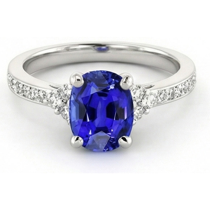 Natural Earth Mined Diamond Engagement Ring Oval Sri Lankan Sapphire 3.50 Carats