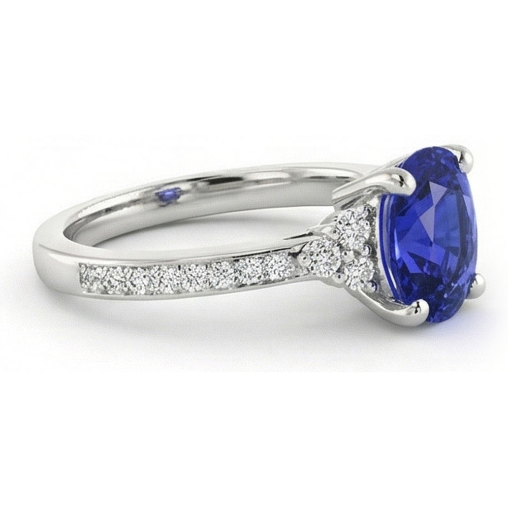 Natural Earth Mined Diamond Engagement Ring Oval Sri Lankan Sapphire 3.50 Carats
