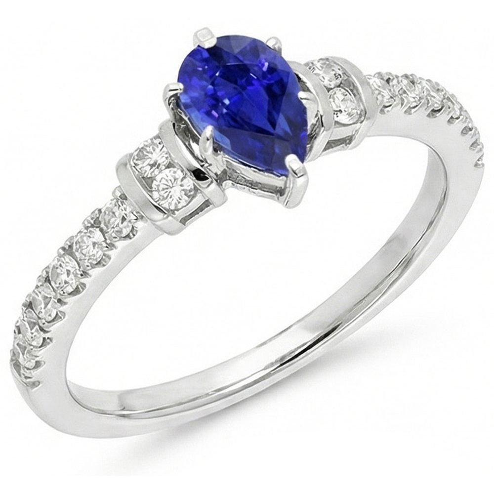 Natural Earth Mined Diamond Engagement Ring Pear Blue Sapphire 2.50 Carats Gold