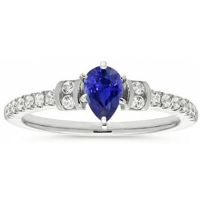 Natural Earth Mined Diamond Engagement Ring Pear Blue Sapphire 2.50 Carats Gold
