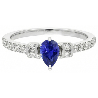 Natural Earth Mined Diamond Engagement Ring Pear Blue Sapphire 2.50 Carats Gold