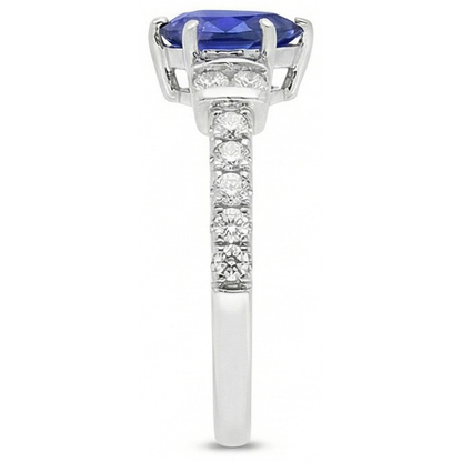 Natural Earth Mined Diamond Engagement Ring Pear Blue Sapphire 2.50 Carats Gold