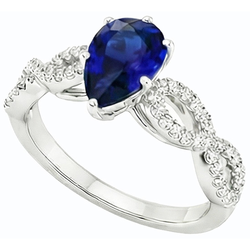 Natural Earth Mined Diamond Engagement Ring Pear Blue Sapphire 3 Carats Women’s Jewelry