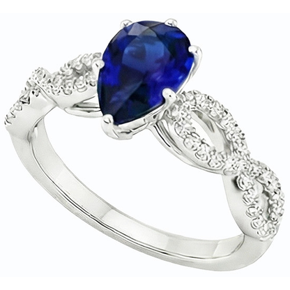 Natural Earth Mined Diamond Engagement Ring Pear Blue Sapphire 3 Carats Women’s Jewelry