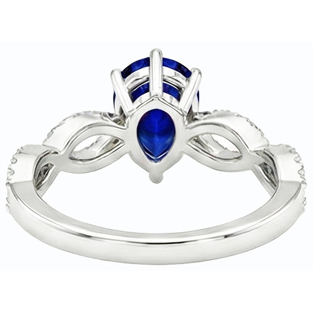 Natural Earth Mined Diamond Engagement Ring Pear Blue Sapphire 3 Carats Women’s Jewelry