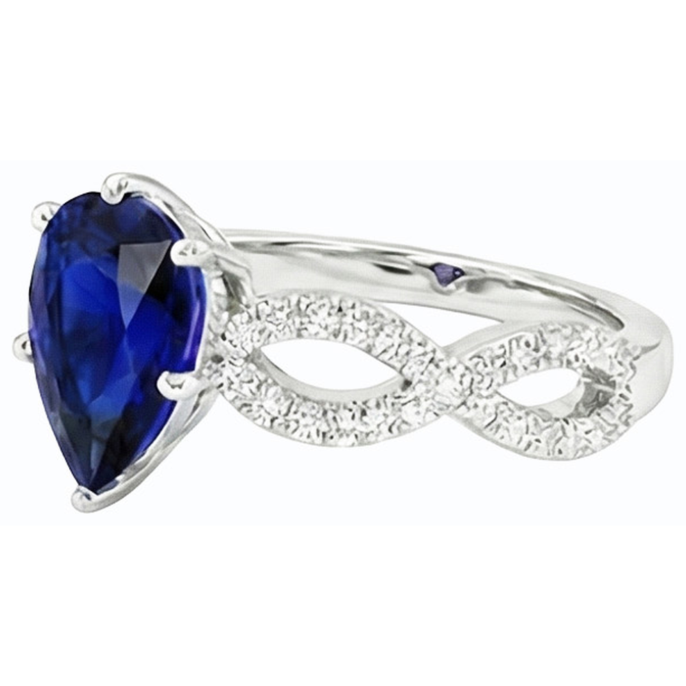 Natural Earth Mined Diamond Engagement Ring Pear Blue Sapphire 3 Carats Women’s Jewelry