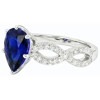 Natural Earth Mined Diamond Engagement Ring Pear Blue Sapphire 3 Carats Women’s Jewelry