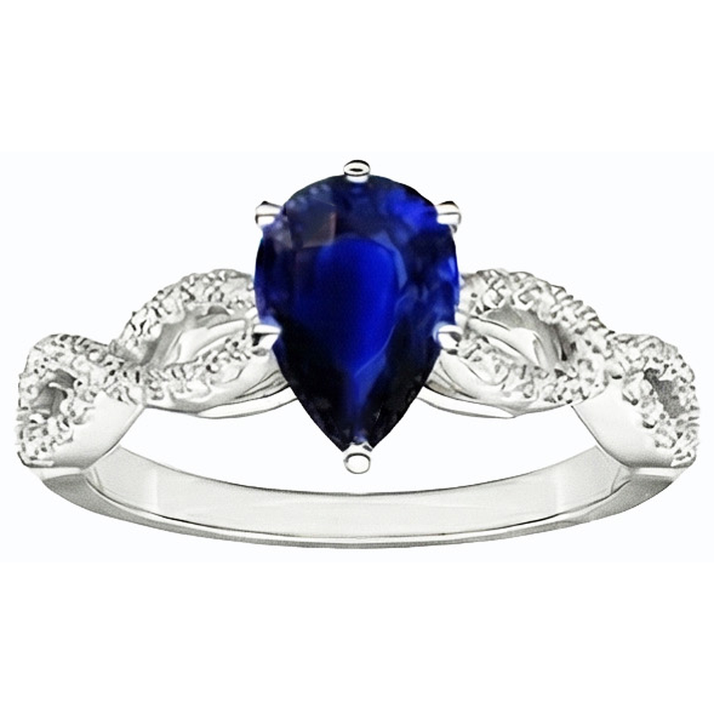 Natural Earth Mined Diamond Engagement Ring Pear Blue Sapphire 3 Carats Women’s Jewelry