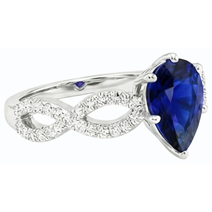 Natural Earth Mined Diamond Engagement Ring Pear Blue Sapphire 3 Carats Women’s Jewelry