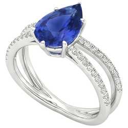 Natural Earth Mined Diamond Engagement Ring Pear Blue Sapphire 5 Carats Split Shank