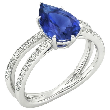 Natural Earth Mined Diamond Engagement Ring Pear Blue Sapphire 5 Carats Split Shank