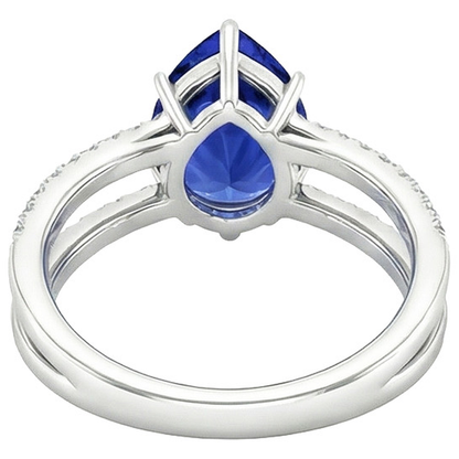 Natural Earth Mined Diamond Engagement Ring Pear Blue Sapphire 5 Carats Split Shank