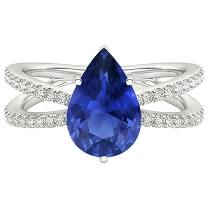 Natural Earth Mined Diamond Engagement Ring Pear Blue Sapphire 5 Carats Split Shank