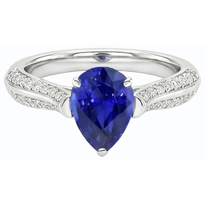 Natural Earth Mined Diamond Engagement Ring Pear Srilanka Sapphire 3 Carats Gold