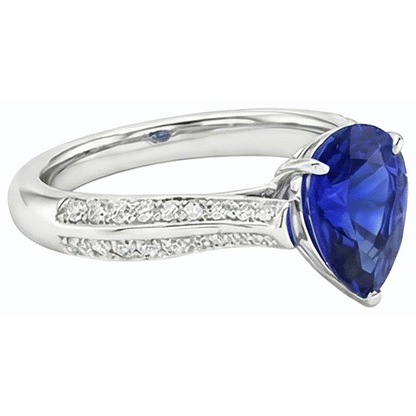 Natural Earth Mined Diamond Engagement Ring Pear Srilanka Sapphire 3 Carats Gold