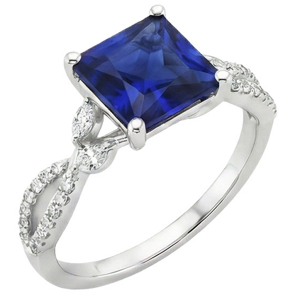 Natural Earth Mined Diamond Engagement Ring Princess Sri Lankan Sapphire & Accents 6 Carat