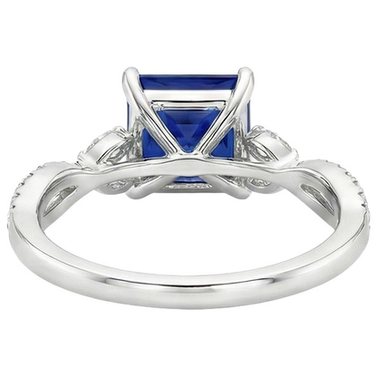 Natural Earth Mined Diamond Engagement Ring Princess Sri Lankan Sapphire & Accents 6 Carat