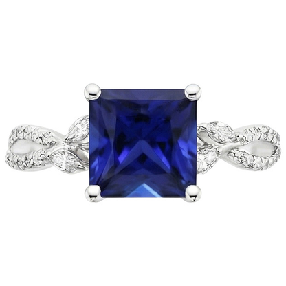 Natural Earth Mined Diamond Engagement Ring Princess Sri Lankan Sapphire & Accents 6 Carat