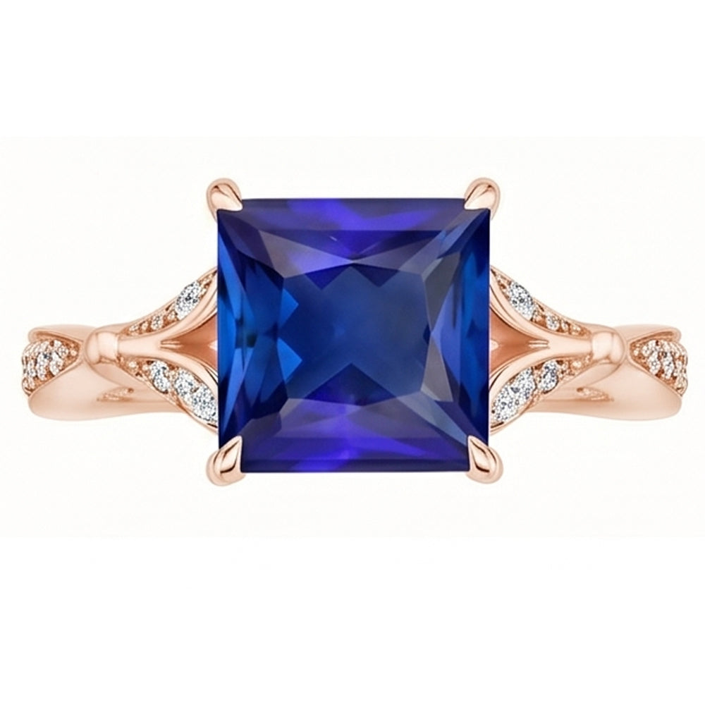 Natural Earth Mined Diamond Engagement Ring Prong Set Princess Blue Sapphire 3.75 Carats