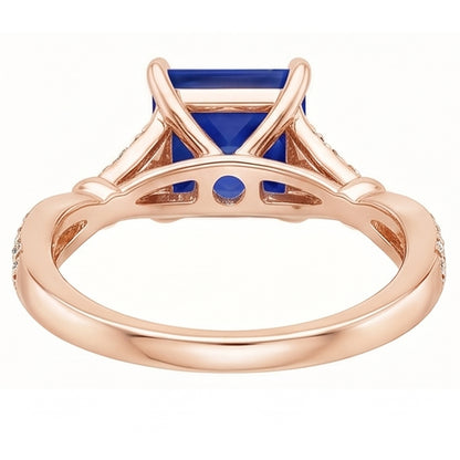 Natural Earth Mined Diamond Engagement Ring Prong Set Princess Blue Sapphire 3.75 Carats